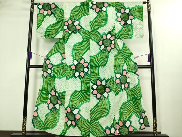 平和屋着物∴極上 夏物 浴衣 有松鳴海絞り 舞花文 綿 逸品 DZAB3258kh6