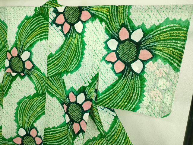 平和屋着物∴極上 夏物 浴衣 有松鳴海絞り 舞花文 綿 逸品 DZAB3258kh6