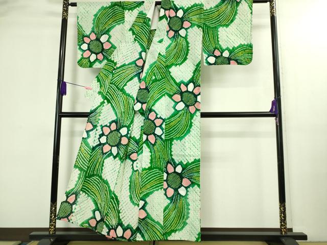 平和屋着物∴極上 夏物 浴衣 有松鳴海絞り 舞花文 綿 逸品 DZAB3258kh6