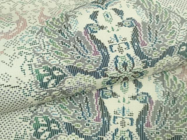 平和屋本店●極上 都喜ヱ門 本場大島紬 白大島 7マルキ 双鳥文 藤絹織物謹製 反端付き 逸品 DZAB3270kh6