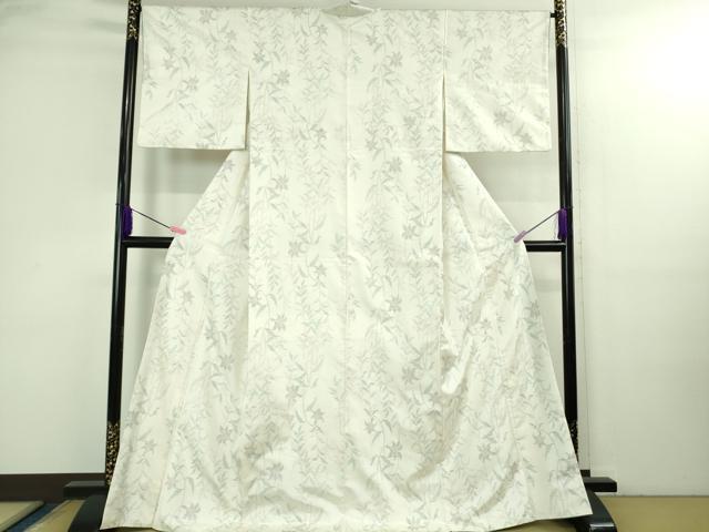 平和屋着物●極上 本場大島紬 白大島 草花文 逸品 DZAB3272kh6