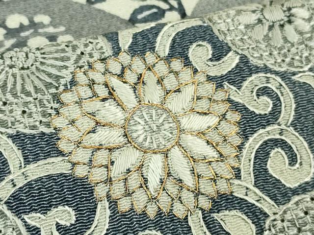 平和屋本店●極上 中国三大刺繍 スワトウ刺繍 汕頭刺繍 訪問着 名物裂花鳥文 鬼しぼ縮緬 金糸 逸品 DZAB3281kh6