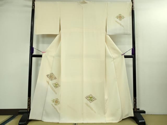 平和屋本店●極上 訪問着 駒刺繍 鳳凰花菱文 鳥の子色地 暈し染め 金彩 逸品 DZAB3282kh6