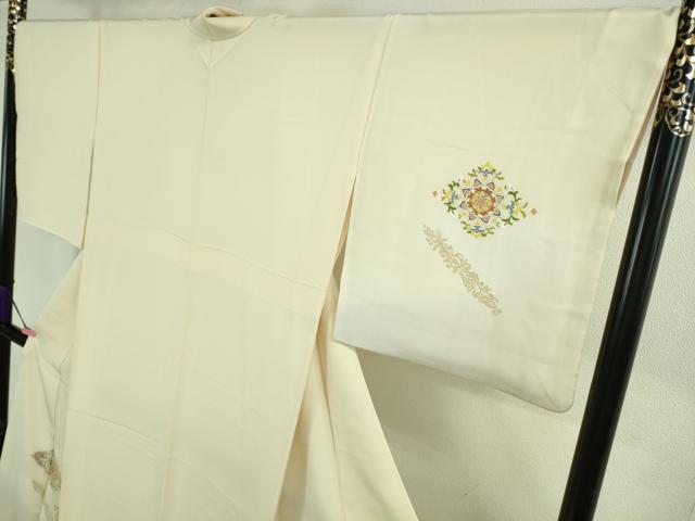 平和屋本店●極上 訪問着 駒刺繍 鳳凰花菱文 鳥の子色地 暈し染め 金彩 逸品 DZAB3282kh6