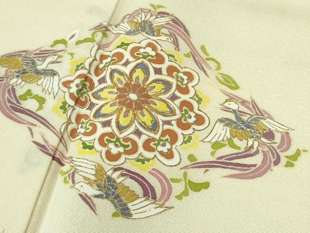 平和屋本店●極上 訪問着 駒刺繍 鳳凰花菱文 鳥の子色地 暈し染め 金彩 逸品 DZAB3282kh6