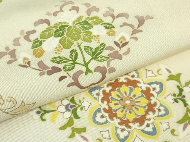 平和屋本店●極上 訪問着 駒刺繍 鳳凰花菱文 鳥の子色地 暈し染め 金彩 逸品 DZAB3282kh6
