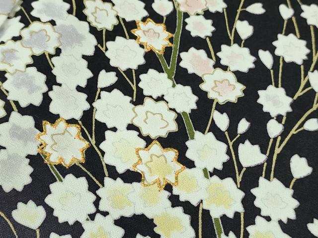 平和屋本店●極上 訪問着 作家物 駒刺繍 枝花文 暈し染め 紫黒色地 暈し染め 金彩 逸品 DZAB3285kh6