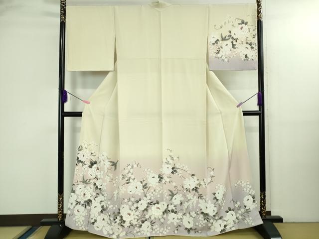 平和屋本店●極上 訪問着 リス 舞鳥 葡萄蔦の葉華文 女郎花色地 暈し染め 金彩 逸品 DZAB3287kh6