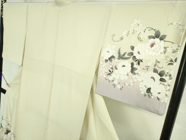 平和屋本店●極上 訪問着 リス 舞鳥 葡萄蔦の葉華文 女郎花色地 暈し染め 金彩 逸品 DZAB3287kh6