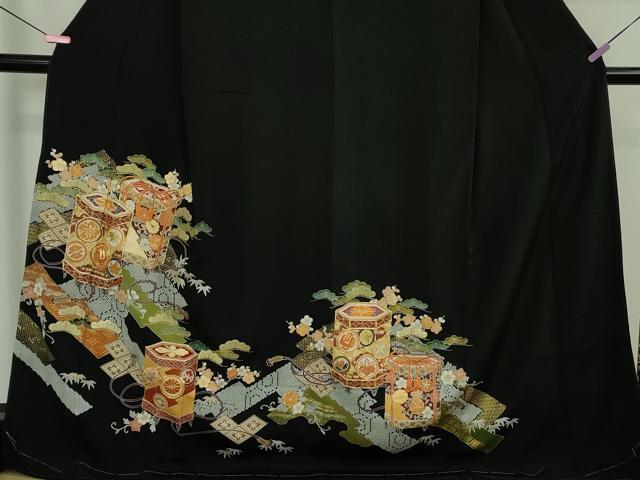 平和屋本店●極上 創業460年・千總 黒留袖 駒刺繍 貝桶吉祥花松文 金糸 逸品 未使用 DZAB3290kh6