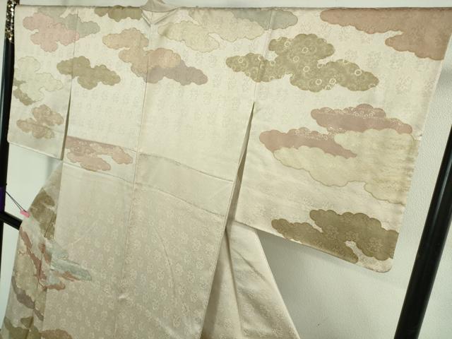平和屋本店●極上 皇室献上作家 藤井寛 訪問着 駒刺繍 雲重ね 灰梅色地 金彩 逸品 DZAB3291kh6