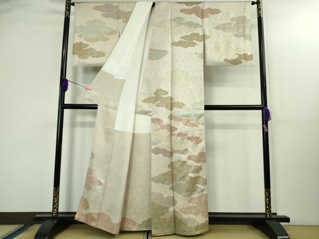 平和屋本店●極上 皇室献上作家 藤井寛 訪問着 駒刺繍 雲重ね 灰梅色地 金彩 逸品 DZAB3291kh6