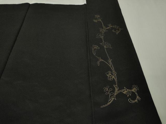 平和屋本店●極上 訪問着 総手刺繍 草花文 暈し染め 黒紅色地 銀糸 逸品 DZAB3297kh6