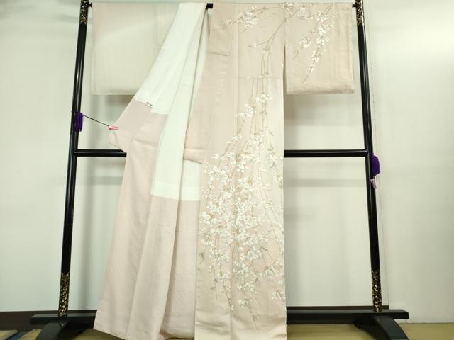 平和屋本店●極上 訪問着 総手刺繍 枝垂れ桜 暈し染め 金銀糸 逸品 未使用 DZAB3299kh6