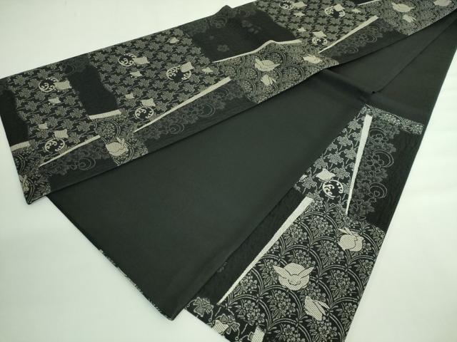 平和屋着物●極上 西陣 田村屋謹製 六通柄袋帯 和おしゃれ 千鳥 兎 黒地 銀糸 証紙・反端付き 逸品 未使用 DZAB3307kh6