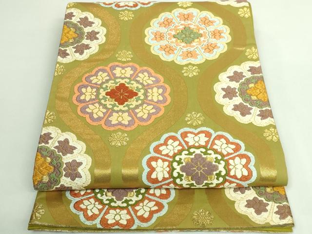 平和屋着物●極上 西陣 河合美術織物謹製 六通柄袋帯 唐織 立涌正倉院花文 金糸 逸品 DZAB3314kh6
