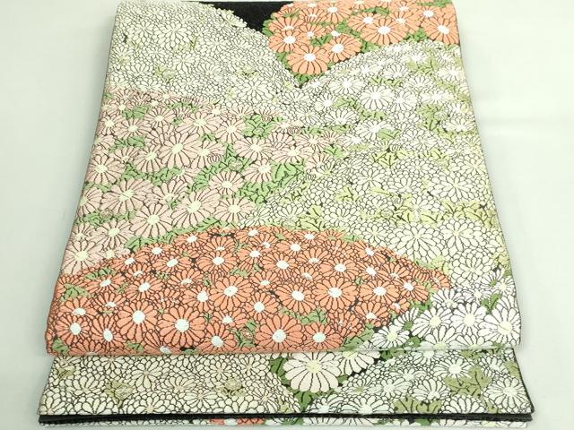 平和屋着物●極上 山口美術織物 皇室 伊勢神宮御用 西陣織 太鼓柄袋帯 唐織 重陽菊御苑文 黒地 逸品 DZAB3315kh6