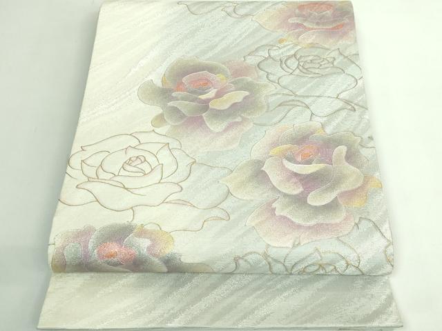 平和屋着物●極上 太鼓柄袋帯 バラ 薔薇 金銀彩 さが美扱い 逸品 DZAB3318kh6