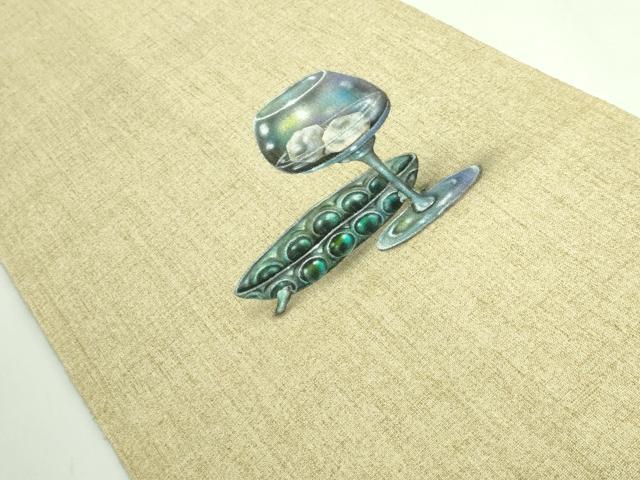 平和屋着物●極上 八寸名古屋帯 紬地 手描き 涌波紅彩 グラス 逸品 DZAB3323kh6