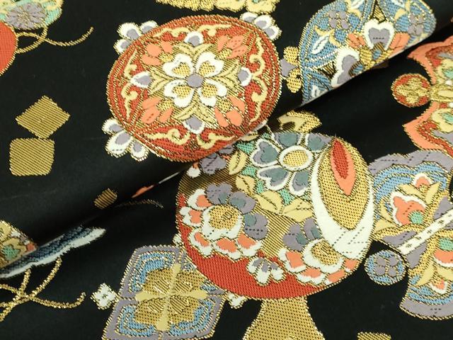 平和屋着物●極上 六通柄袋帯 唐織 宝尽くし 黒地 金糸 逸品 DZAB3329kh6