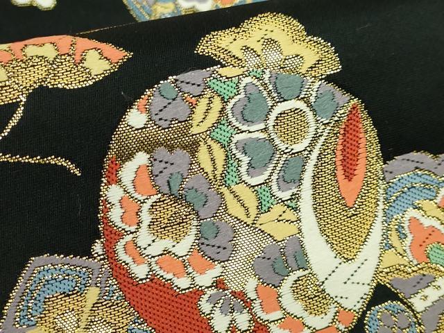 平和屋着物●極上 六通柄袋帯 唐織 宝尽くし 黒地 金糸 逸品 DZAB3329kh6