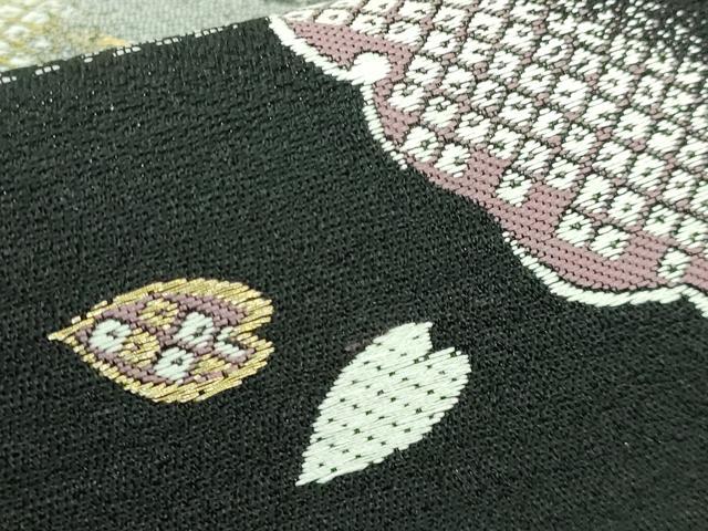 平和屋着物●極上 六通柄袋帯 唐織 雪輪舞桜 黒地 金糸 ますいわ屋扱い 逸品 未使用 DZAB3338kh6