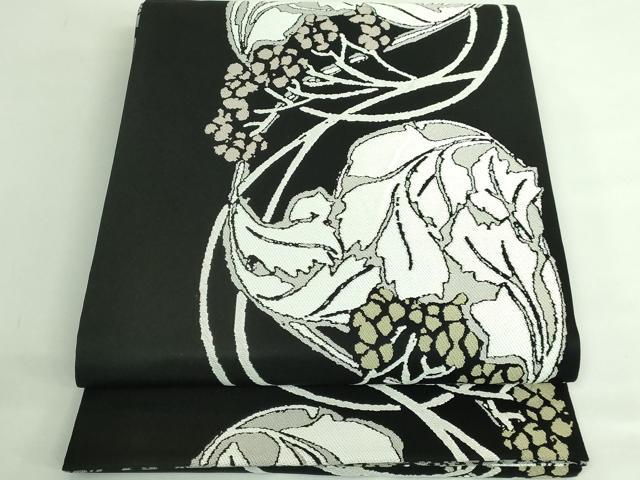 平和屋着物●極上 両面 全通柄袋帯 ART Nouveau Designs アールヌーボー 唐織 花丸文 黒地 証紙・たとう紙付き 逸品 DZAB3348kh6