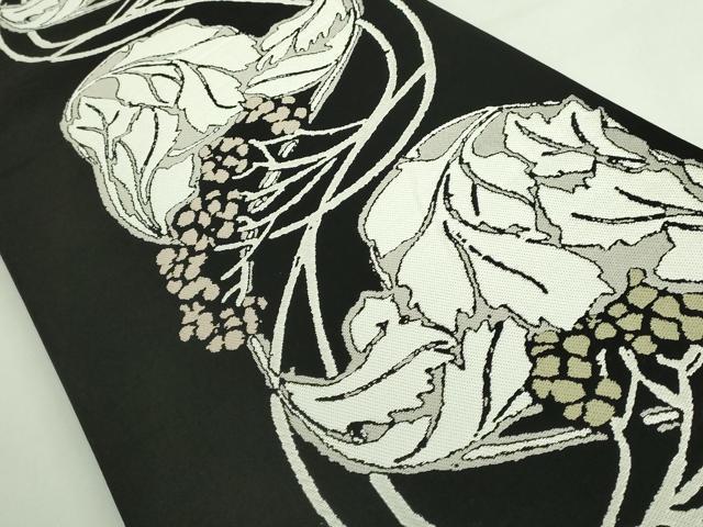平和屋着物●極上 両面 全通柄袋帯 ART Nouveau Designs アールヌーボー 唐織 花丸文 黒地 証紙・たとう紙付き 逸品 DZAB3348kh6
