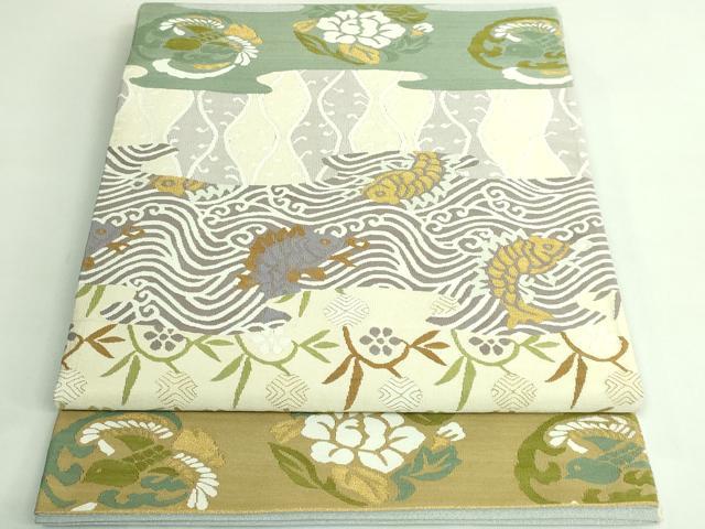 平和屋着物●極上 爪掻き本綴れ 太鼓柄袋帯 名物裂 金糸 逸品 DZAB3367kh6