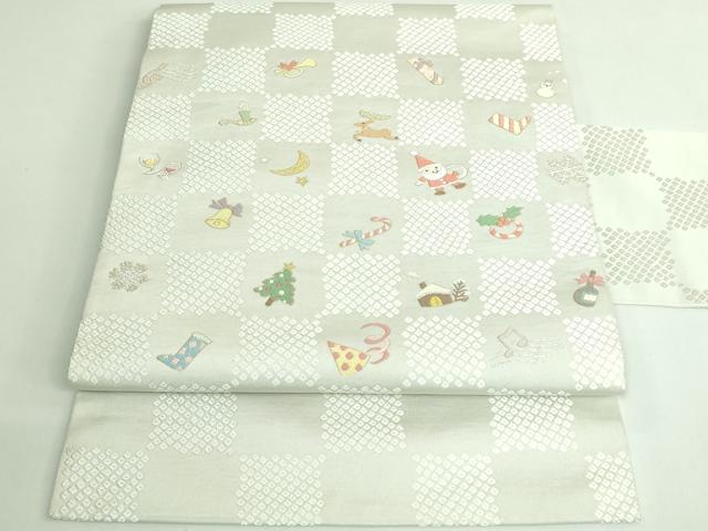 平和屋着物●極上 西陣 まいづる謹製 九寸名古屋帯 唐織 クリスマス サンタクロース トナカイ 雪だるま 金銀糸 逸品 DZAB3377kh6