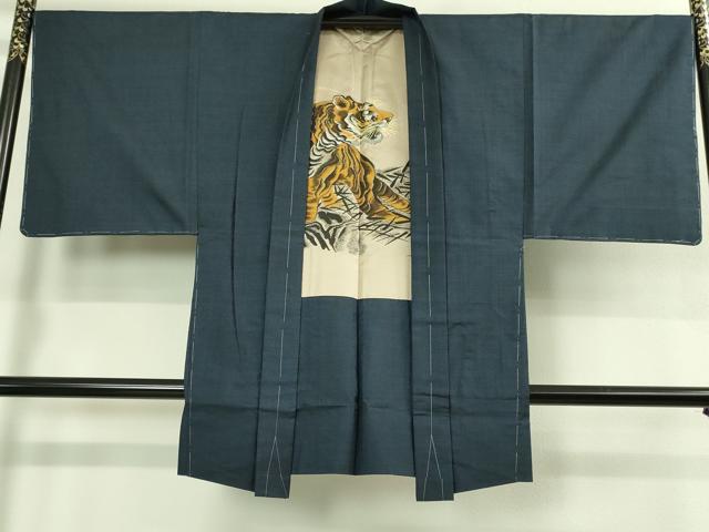 平和屋着物●極上 男性 本場大島紬 アンサンブル 長羽織・長襦袢(袷)セット 100亀甲 総詰め 羽裏・虎 逸品 未使用 DZAB3402kh6