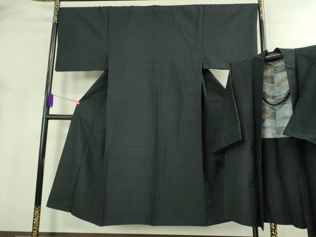 平和屋着物●極上 男性 紬 アンサンブル 色無地 濃い藍墨茶色 逸品 DZAB3405kh6