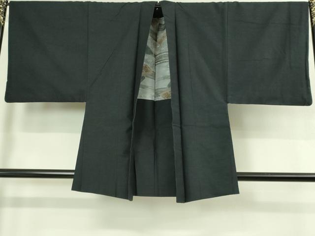 平和屋着物●極上 男性 紬 アンサンブル 色無地 濃い藍墨茶色 逸品 DZAB3405kh6