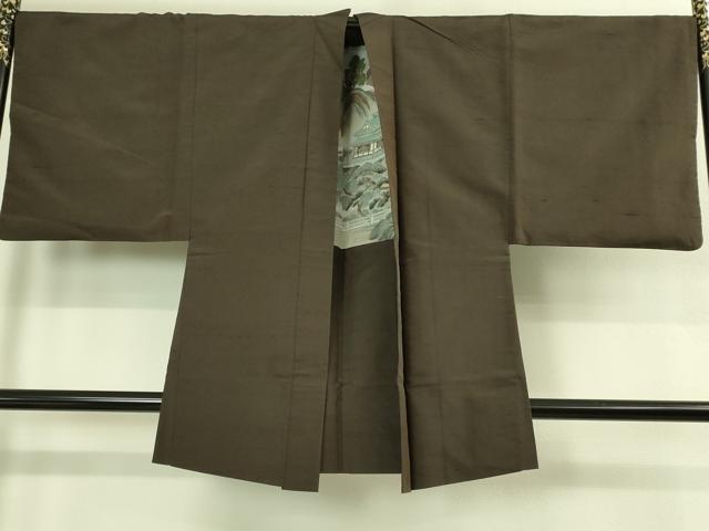 平和屋着物●極上 男性 紬 アンサンブル 色無地 赤墨色 逸品 DZAB3409kh6
