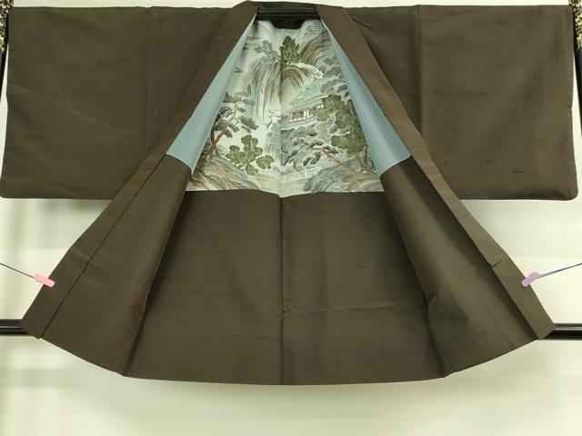 平和屋着物●極上 男性 紬 アンサンブル 色無地 赤墨色 逸品 DZAB3409kh6