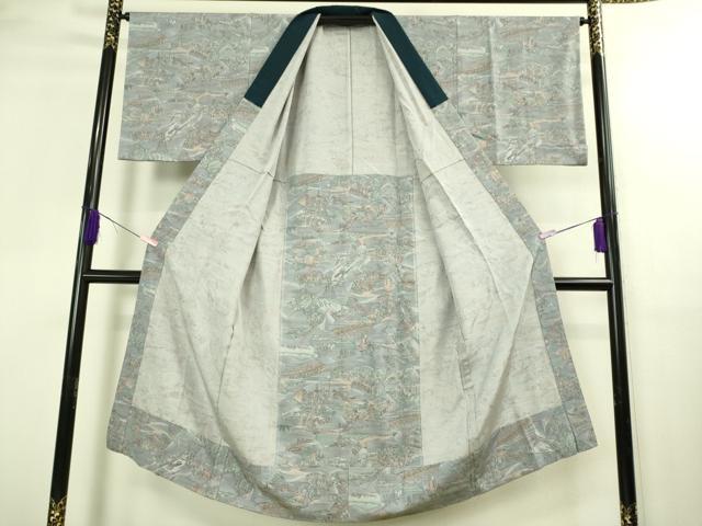 平和屋着物●極上 男性 玉龍紬 アンサンブル 長羽織・長襦袢(無双仕立て)セット 濃い媚茶色 証紙・反端付き 逸品 DZAB3418kh6