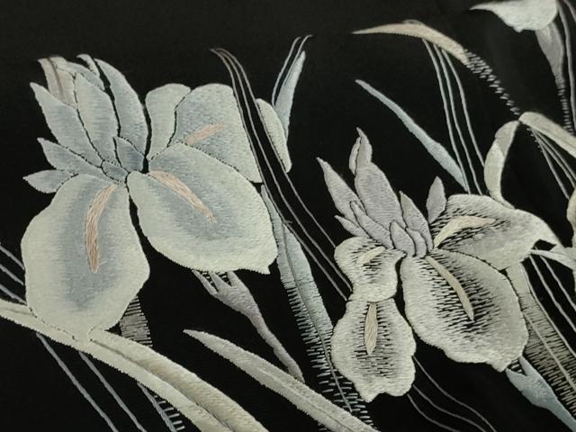 平和屋本店●極上 振袖 総刺繍 四季花文 桜 藤 紫陽花 杜若 牡丹 黒地 逸品 DZAB3419kh6