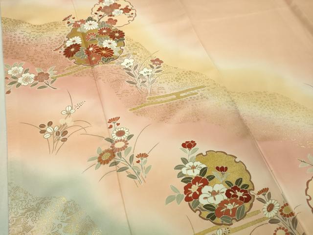 平和屋本店●極上 創業460年・千總 訪問着 雪輪草花文 虹色地 暈し染め 金彩 反端付き 逸品 DZAB3421kh6