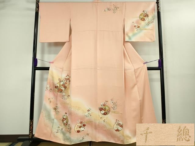 平和屋本店●極上 創業460年・千總 訪問着 雪輪草花文 虹色地 暈し染め 金彩 反端付き 逸品 DZAB3421kh6
