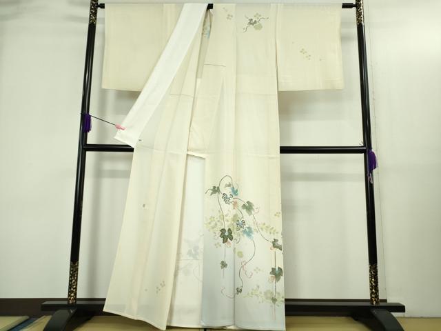 平和屋本店▽極上 本加賀友禅作家 奥泉可愛 訪問着 単衣 辻が花 カラスウリ 鳥の子色地 暈し染め 証紙付き 逸品 DZAB3427kh6