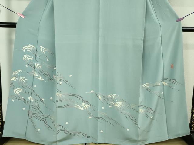 平和屋本店●極上 本加賀友禅作家 松井眞夫 訪問着 川波こぼれ桜 やまと金ラベル 証紙付き 逸品 DZAB3428kh6