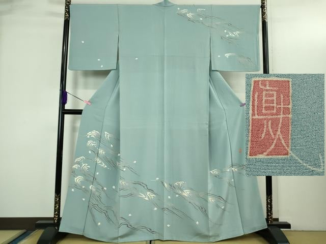 平和屋本店●極上 本加賀友禅作家 松井眞夫 訪問着 川波こぼれ桜 やまと金ラベル 証紙付き 逸品 DZAB3428kh6