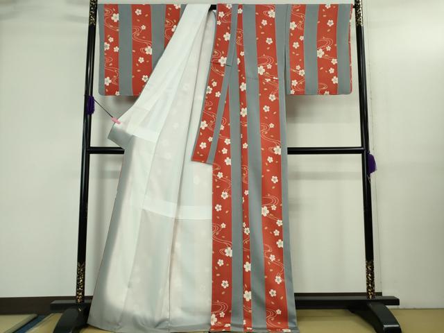 平和屋本店●極上 人形作家・ホリヒロシ 小紋 舞桜 間道 鬼しぼ縮緬 金彩 反端・参考資料付き 逸品 DZAB3429kh6