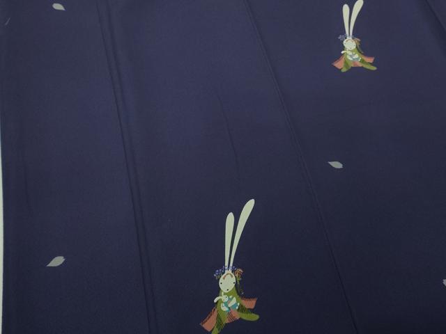 平和屋本店●極上 世界的人形師 辻村寿三郎 ジュサブロー 訪問着 兎 舞桜 深紫色地 鬼しぼ縮緬 逸品 DZAB3430kh6