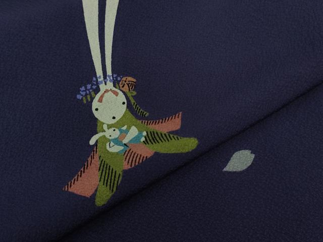 平和屋本店●極上 世界的人形師 辻村寿三郎 ジュサブロー 訪問着 兎 舞桜 深紫色地 鬼しぼ縮緬 逸品 DZAB3430kh6