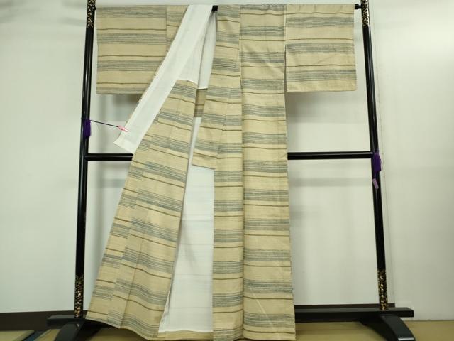平和屋本店▽極上 郡上紬 草木染 単衣 横段文 逸品 DZAB3438kh6