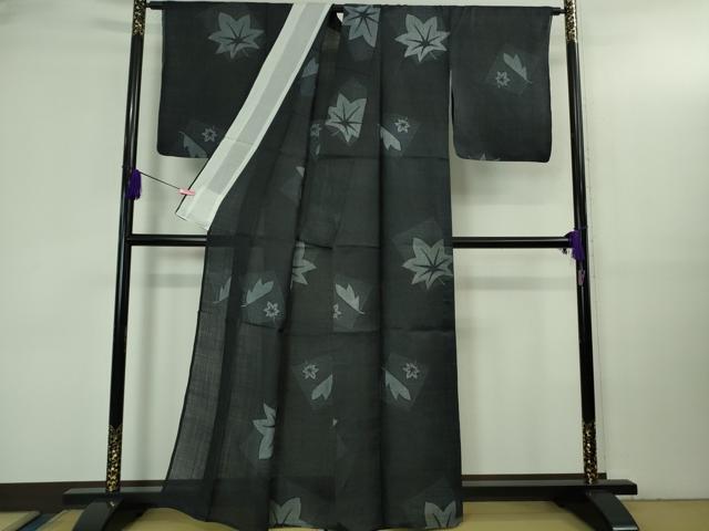 平和屋本店*極上 夏物 重要無形文化財 本場宮古上布 苧麻 80亀甲 色紙楓文 濃藍色地 逸品 DZAB3455kh6