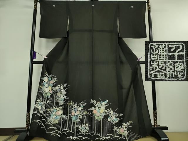 平和屋本店*希少 夏物 創業460年・千總 黒留袖 絽 竹垣花文 金糸 ?島屋扱い 逸品 DZAB3459kh6