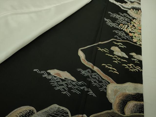 平和屋本店●極上 十七代京屋林蔵 黒留袖・長襦袢(無双仕立て)・袋帯・帯揚げセット 総刺繍 蘇州・相良刺繍 金糸 共箱付き 逸品DZAB3472kh6