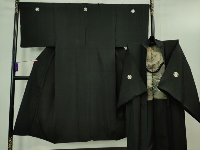 平和屋本店●極上 男性 黒紋付 長羽織セット 逸品 DZAB3476kh6
